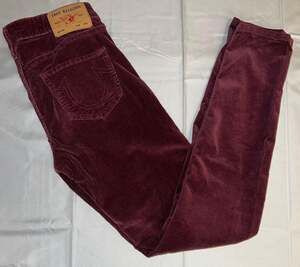 True Religion Halle Mid Rise Super Skinny Corduroy Pants Maroon  #1